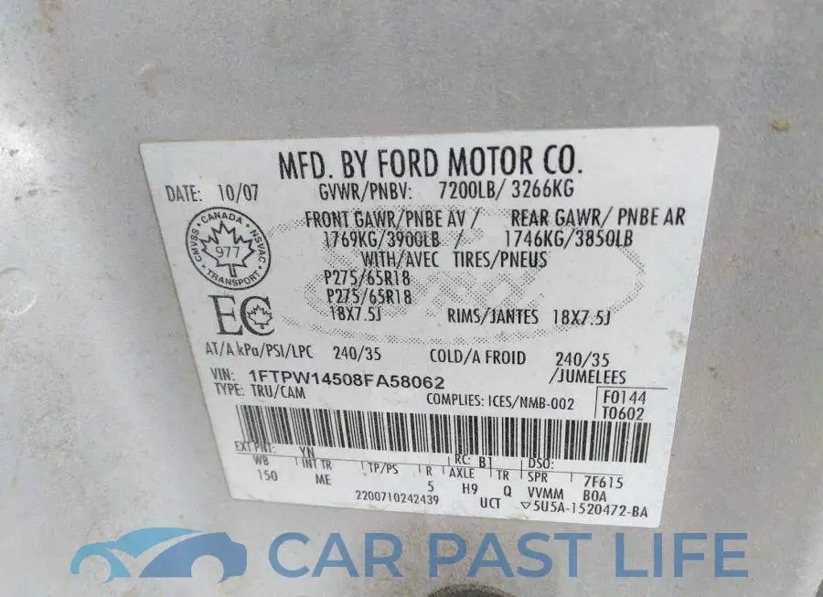 1FTPW14508FA58062# 9