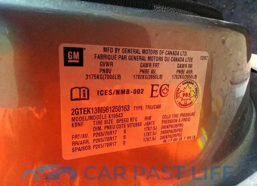 2GTEK13M981250163# 9