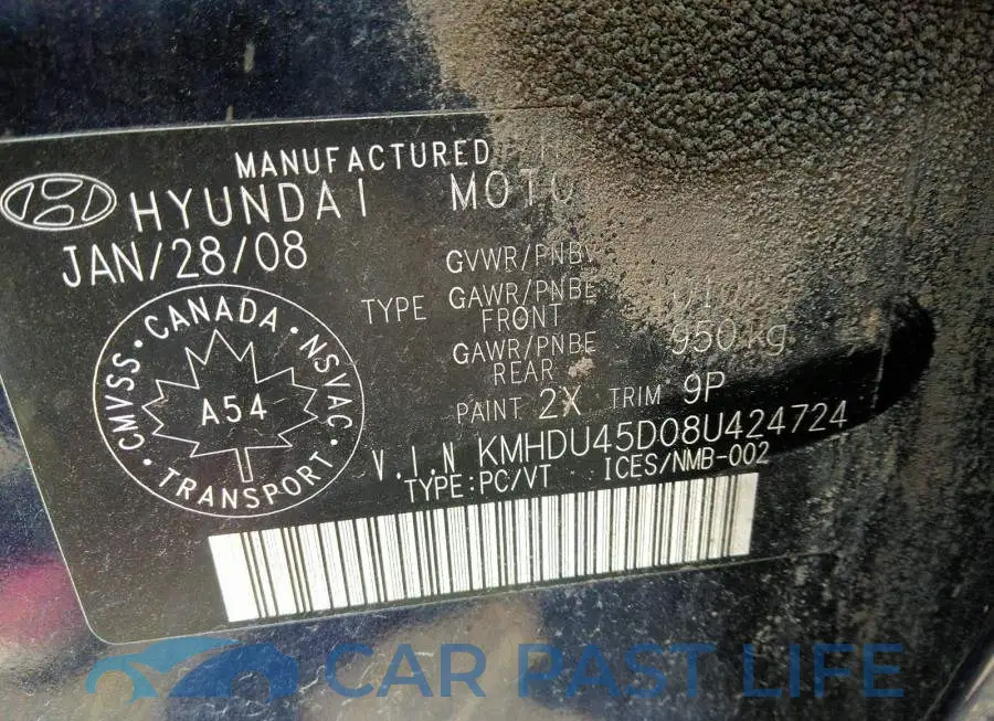 KMHDU45D08U424724# 9
