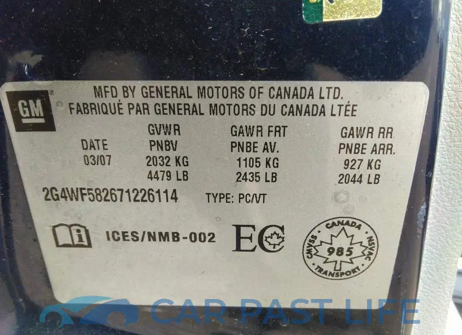 2G4WF582671226114# 9