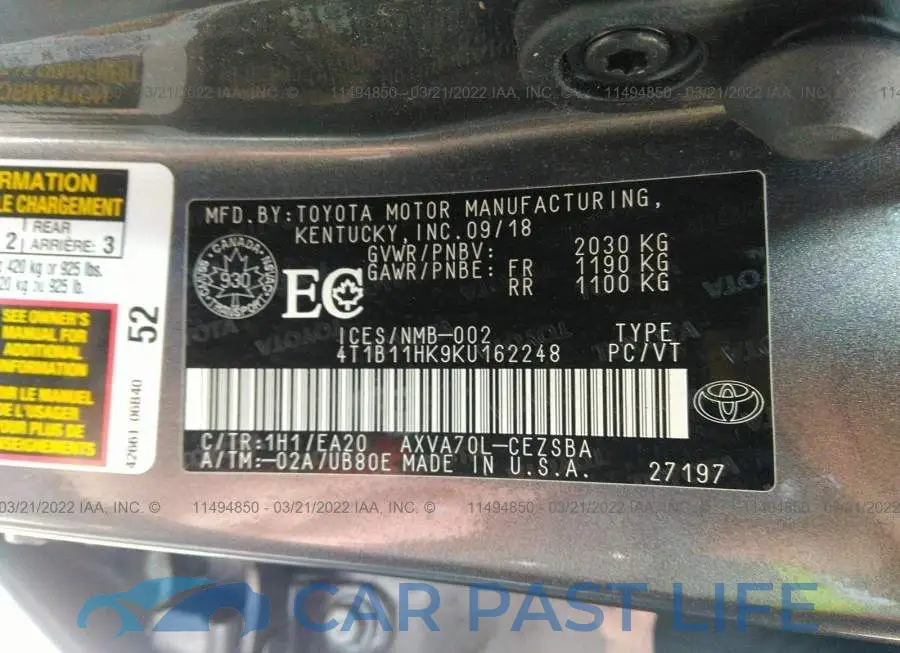 4T1B11HK9KU162248# 8
