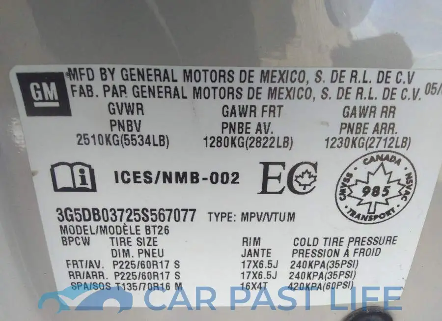 3G5DB03725S567077# 9