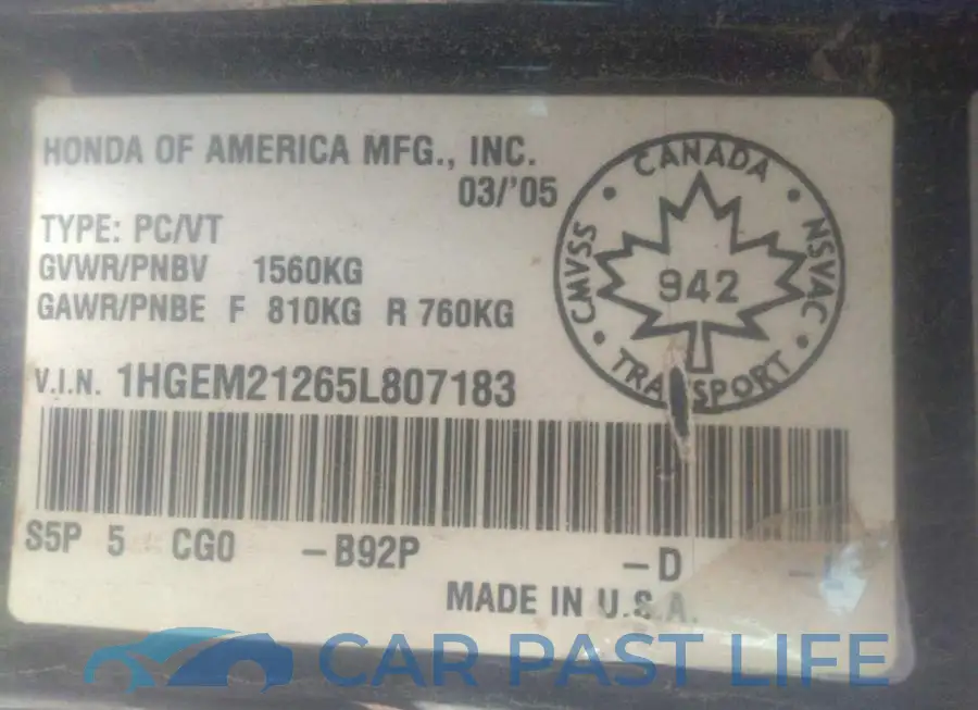 1HGEM21265L807183# 9