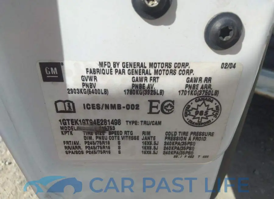 1GTEK19T94E281498# 9