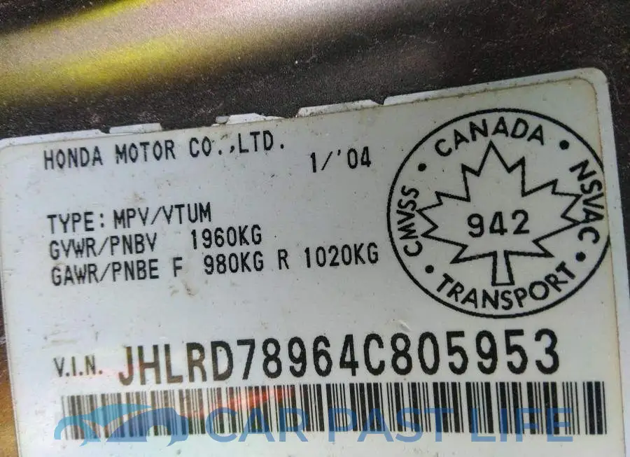 JHLRD78964C805953# 9