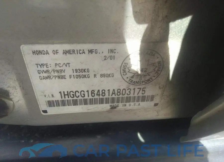 1HGCG16481A803175# 9