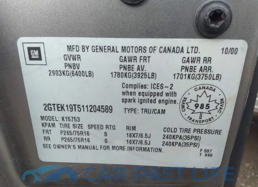 2GTEK19T511204589# 9