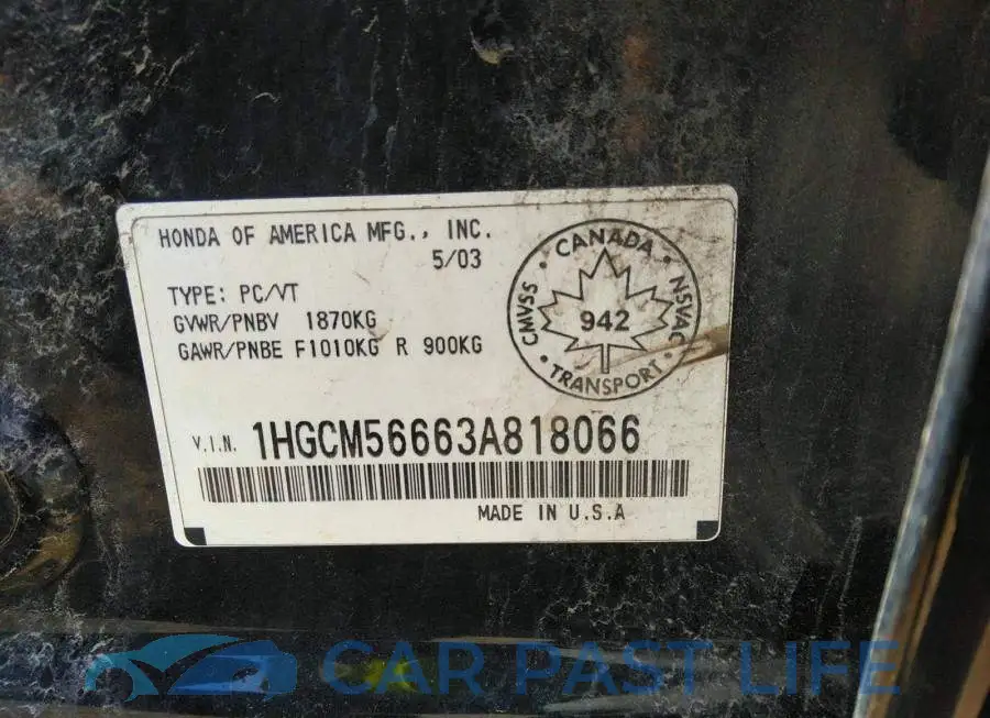 1HGCM56663A818066# 9