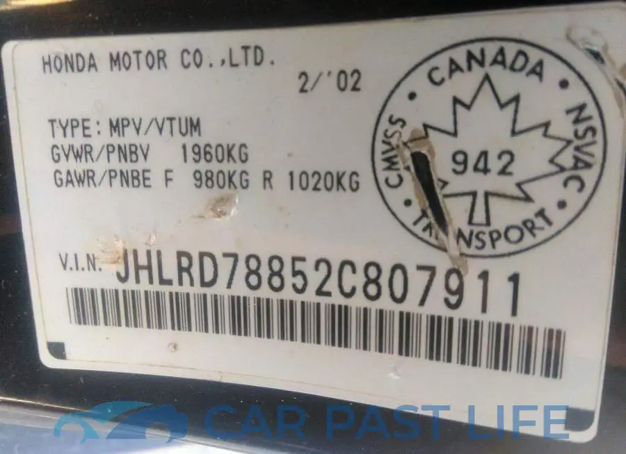 JHLRD78852C807911# 9