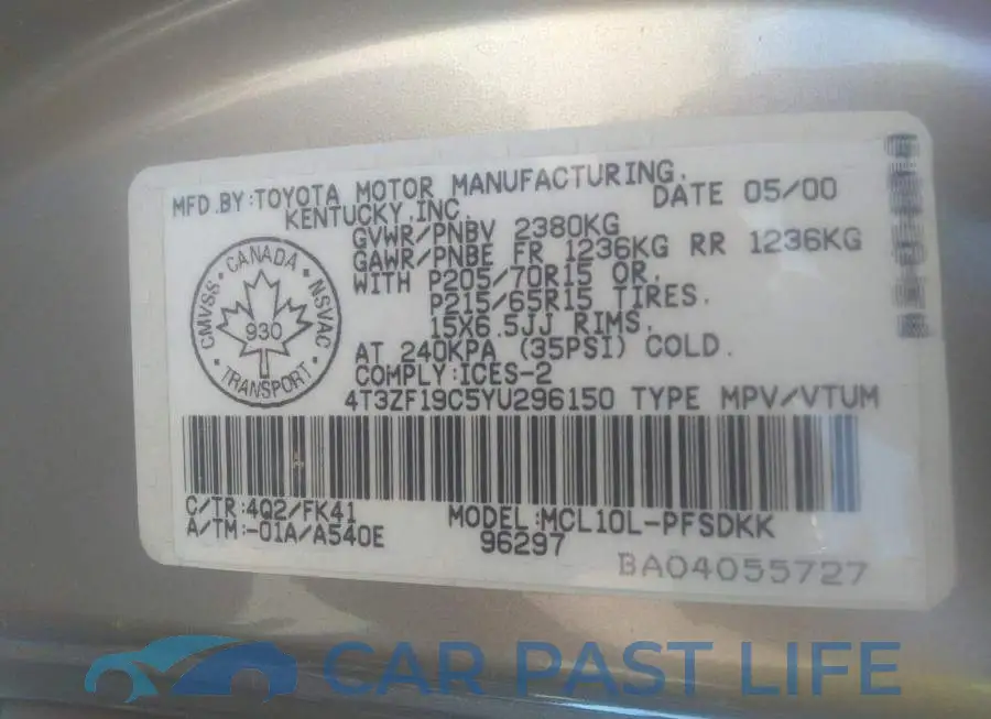 4T3ZF19C5YU296150# 9