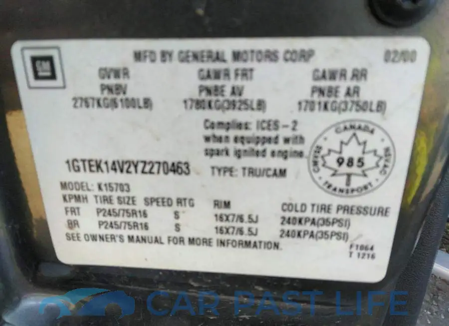 1GTEK14V2YZ270463# 9