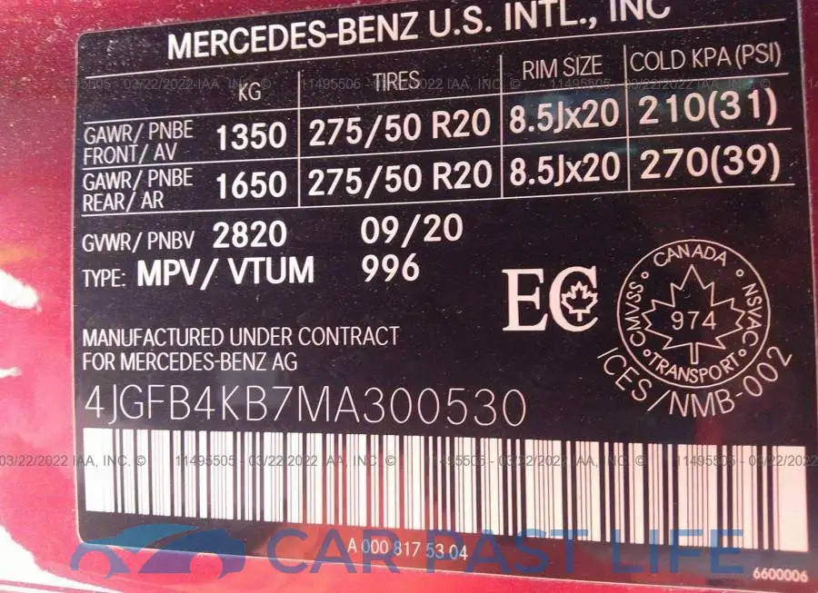 4JGFB4KB7MA300530# 9