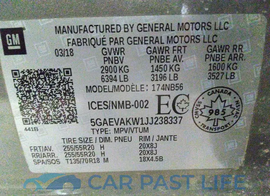 5GAEVAKW1JJ238337# 9