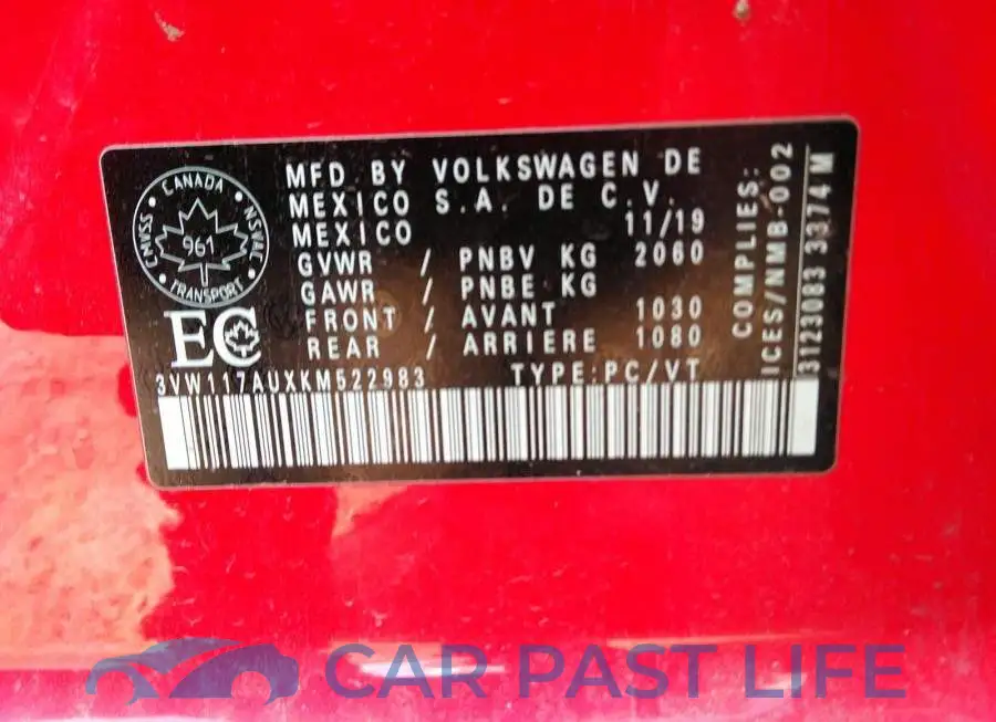 3VW117AUXKM522983# 9