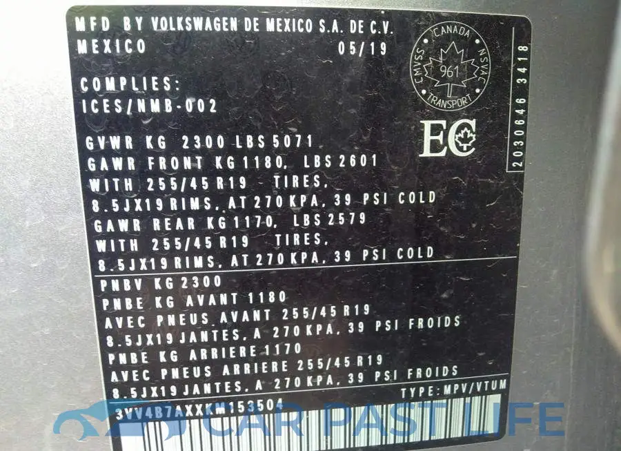 3VV4B7AXXKM153504# 9