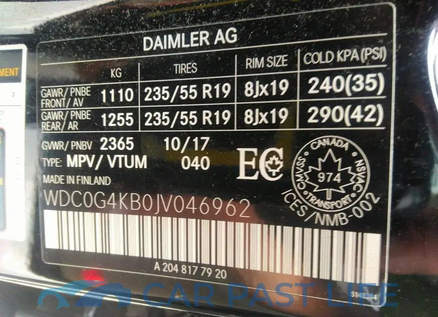 WDC0G4KB0JV046962# 9
