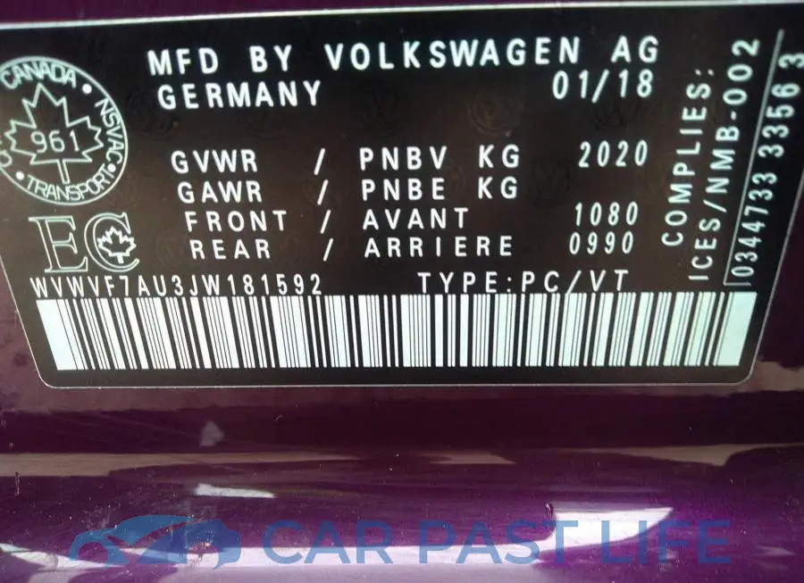 WVWVF7AU3JW181592# 9