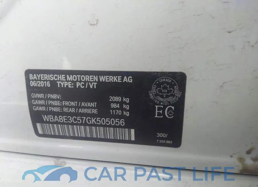 WBA8E3C57GK505056# 9