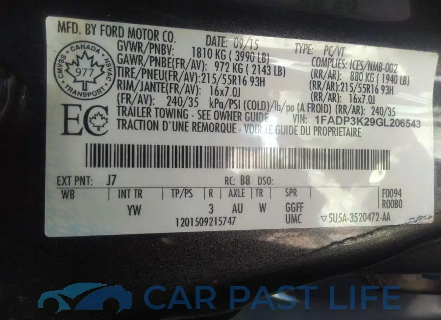 1FADP3K29GL206543# 9