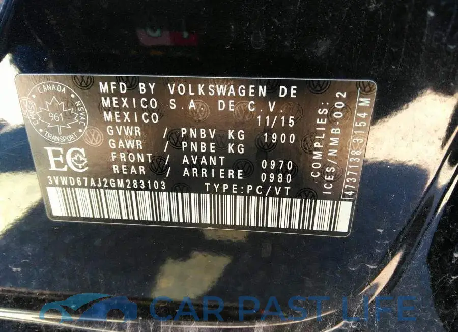 3VWD67AJ2GM283103# 9