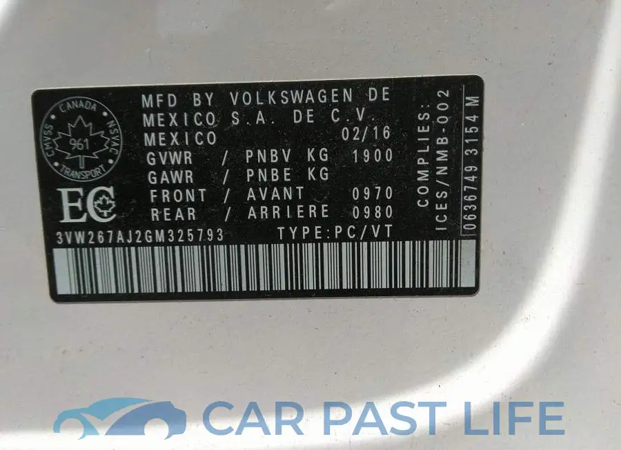 3VW267AJ2GM325793# 9