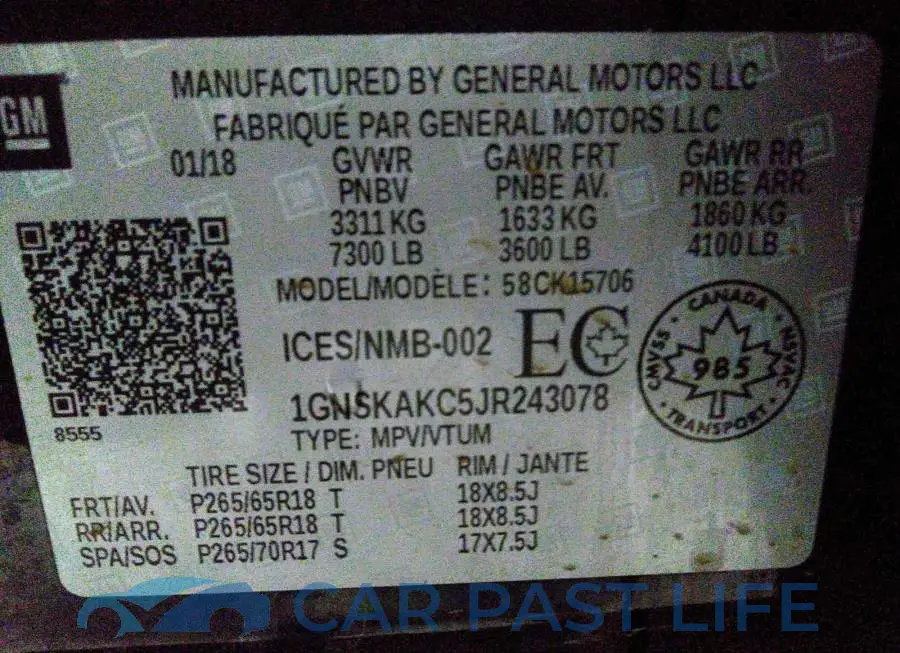 1GNSKAKC5JR243078# 9