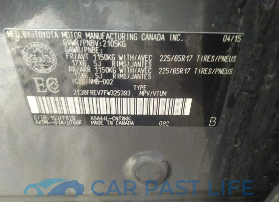 2T3BFREV7FW325393# 9