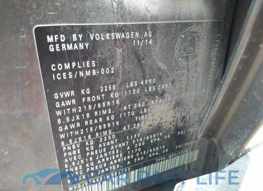 WVGJV7AX2FW556127# 8