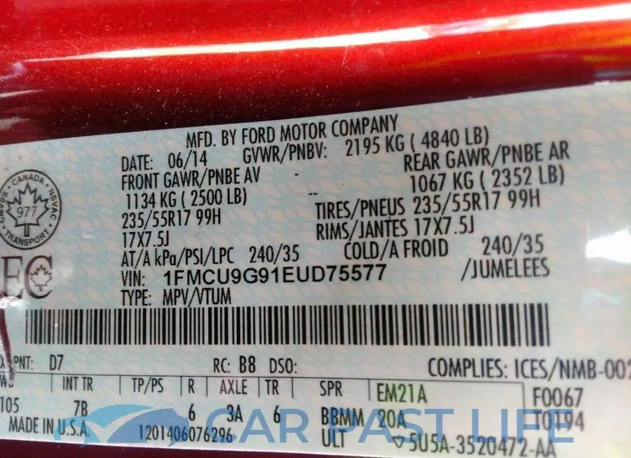1FMCU9G91EUD75577# 9