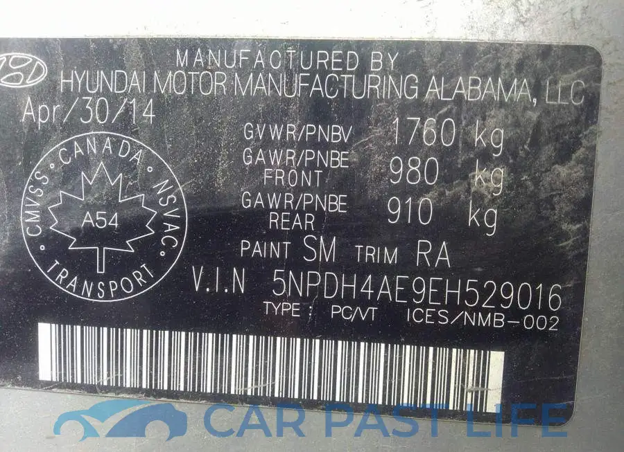 5NPDH4AE9EH529016# 9