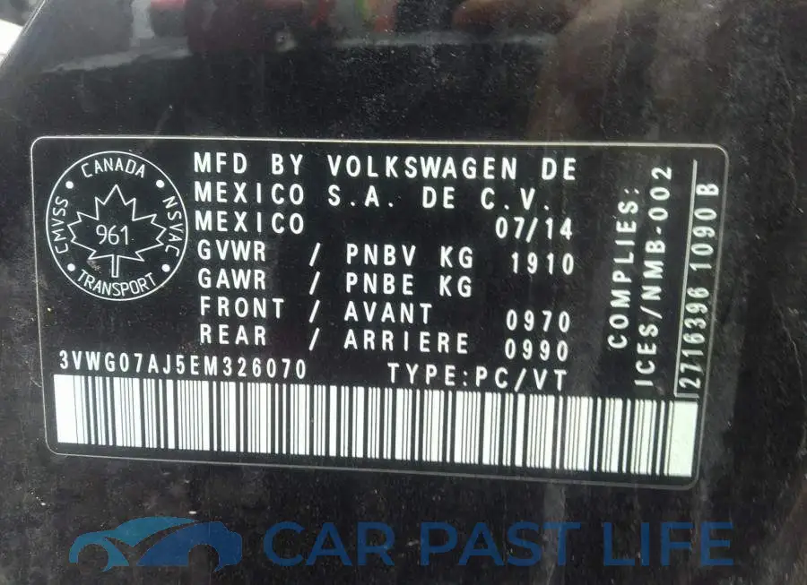 3VWG07AJ5EM326070# 9