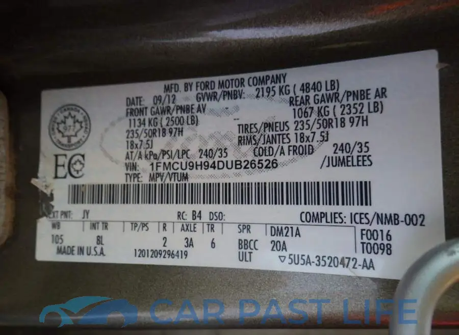 1FMCU9H94DUB26526# 9
