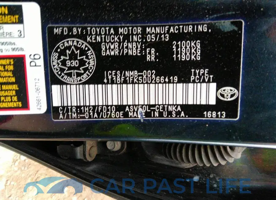 4T1BF1FK5DU266419# 9