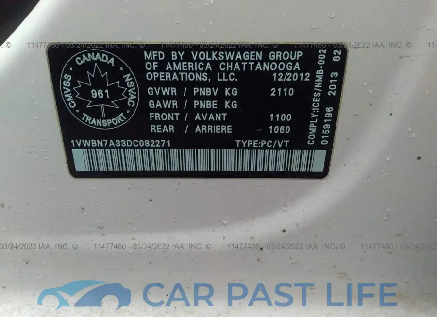 1VWBN7A33DC082271# 9