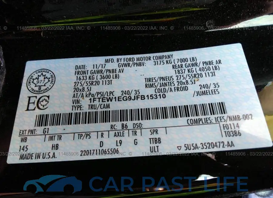 1FTEW1EG9JFB15310# 9