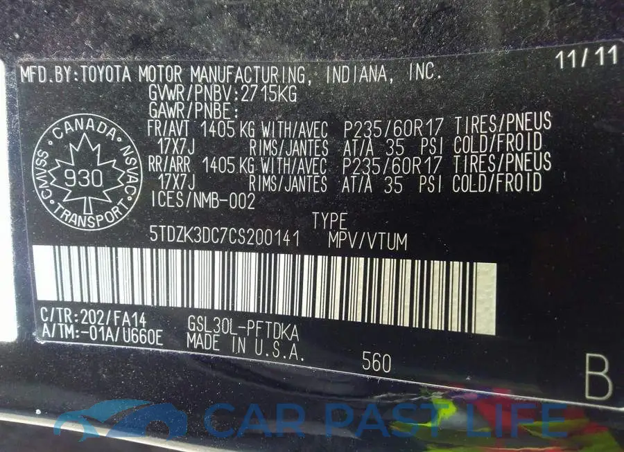 5TDZK3DC7CS200141# 9
