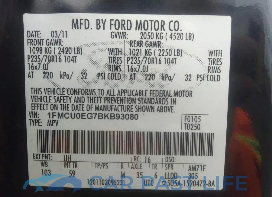 1FMCU0EG7BKB93080# 9