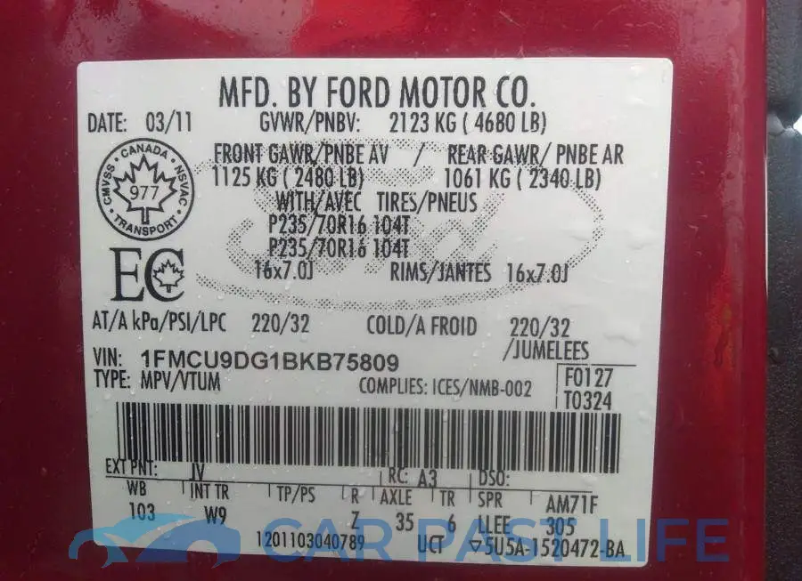 1FMCU9DG1BKB75809# 9