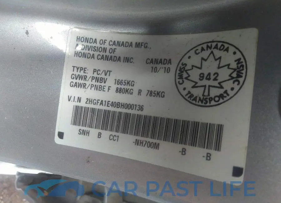 2HGFA1E40BH000136# 9