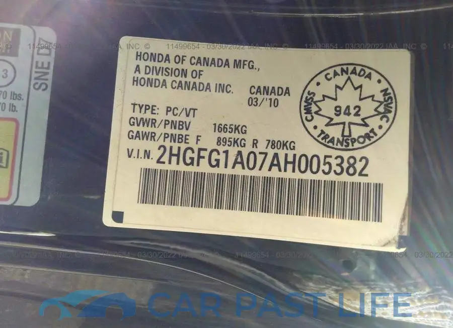 2HGFG1A07AH005382# 9