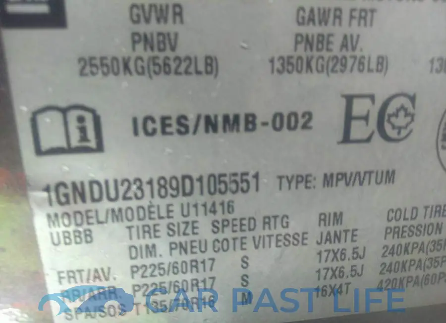 1GNDU23189D105551# 9