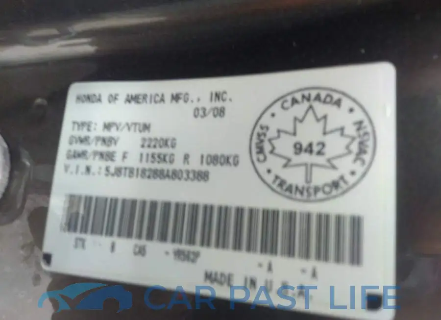 5J8TB18288A803388# 9