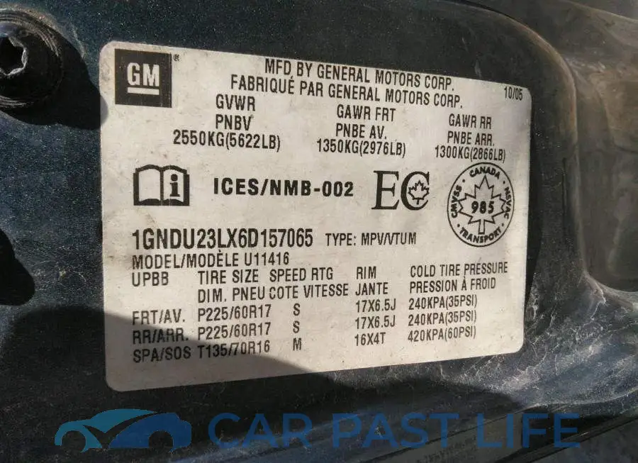 1GNDU23LX6D157065# 9