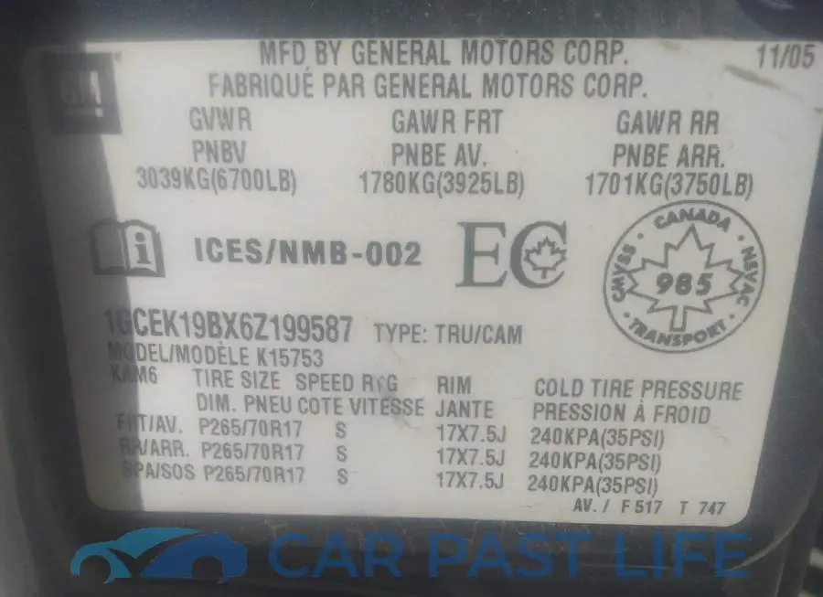 1GCEK19BX6Z199587# 9