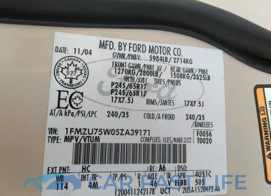 1FMZU75W05ZA39171# 9
