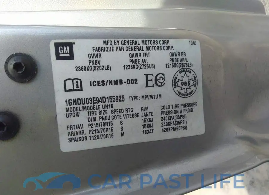 1GNDU03E94D155925# 9