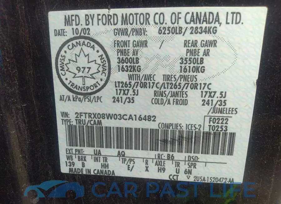 2FTRX08W03CA16482# 9
