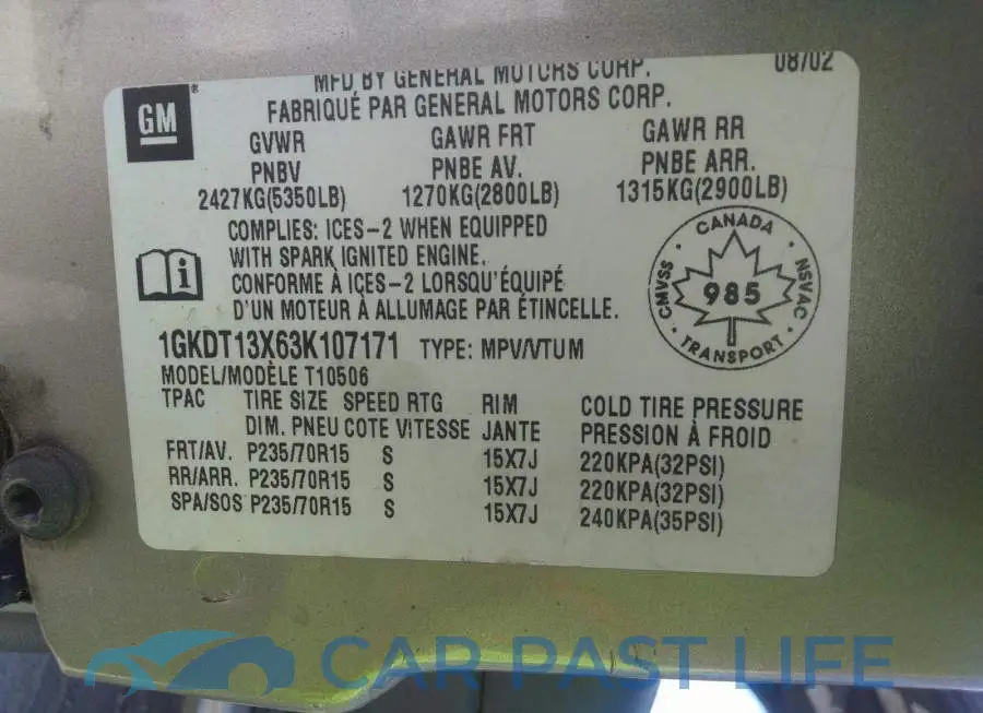 1GKDT13X63K107171# 9