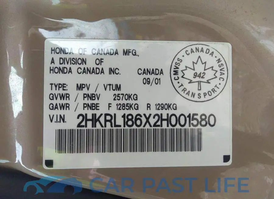 2HKRL186X2H001580# 9