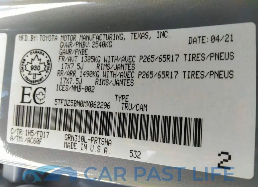 5TFDZ5BN0MX062296# 9